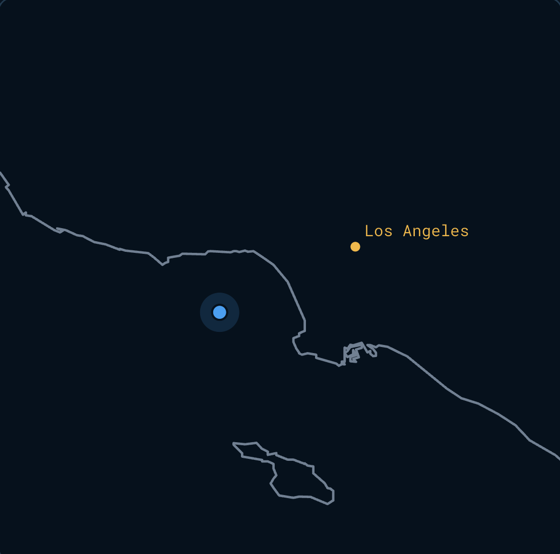 Locator map: buoy 028 offshore in Santa Monica Bay, Los Angeles marked on the coastline, Catalina below
